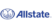 the allstate logo is a blue and white logo with two hands shaking .