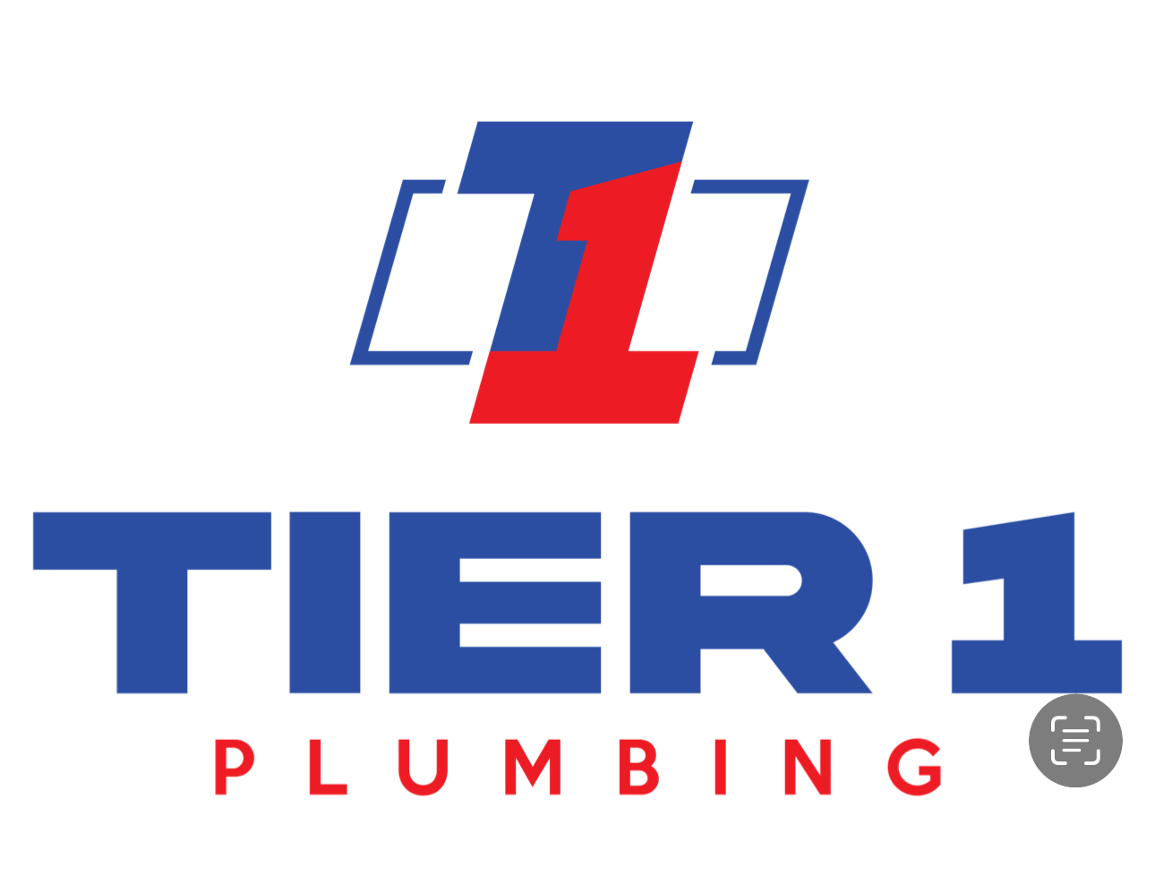 Logo for Tier 1 Plumbing with blue and red lettering and a geometric design above.