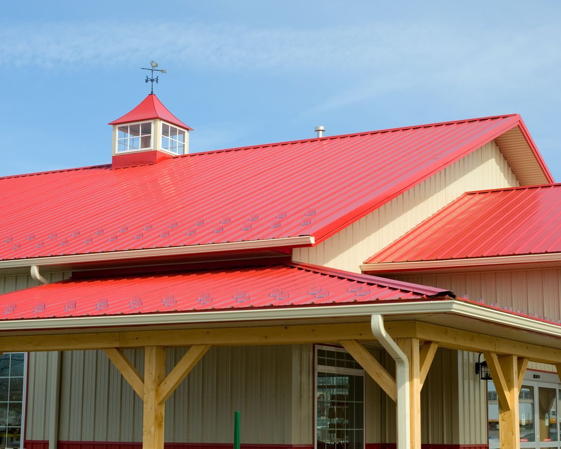 An advertisement shows a metal roof overlooking a body of water