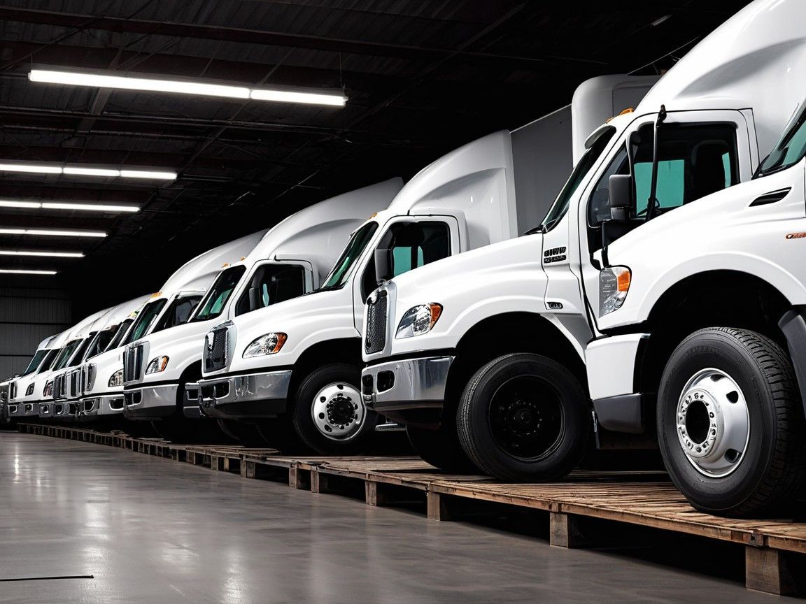 Fleet Truck Repair in Denver, CO Expert mechanics servicing a row of white semi trucks parked in the lot.