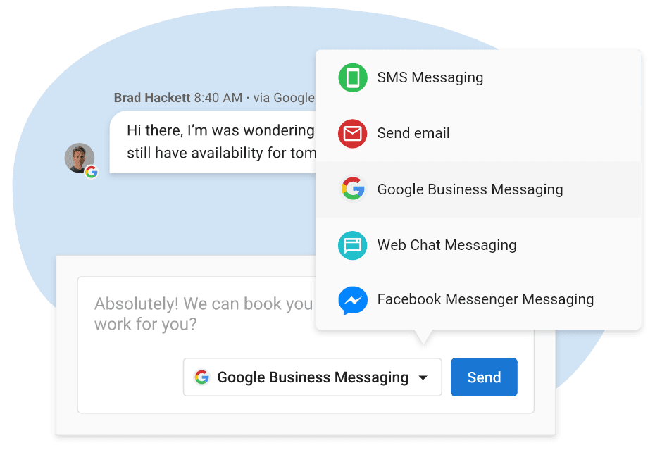 A screenshot of a google business messaging app.