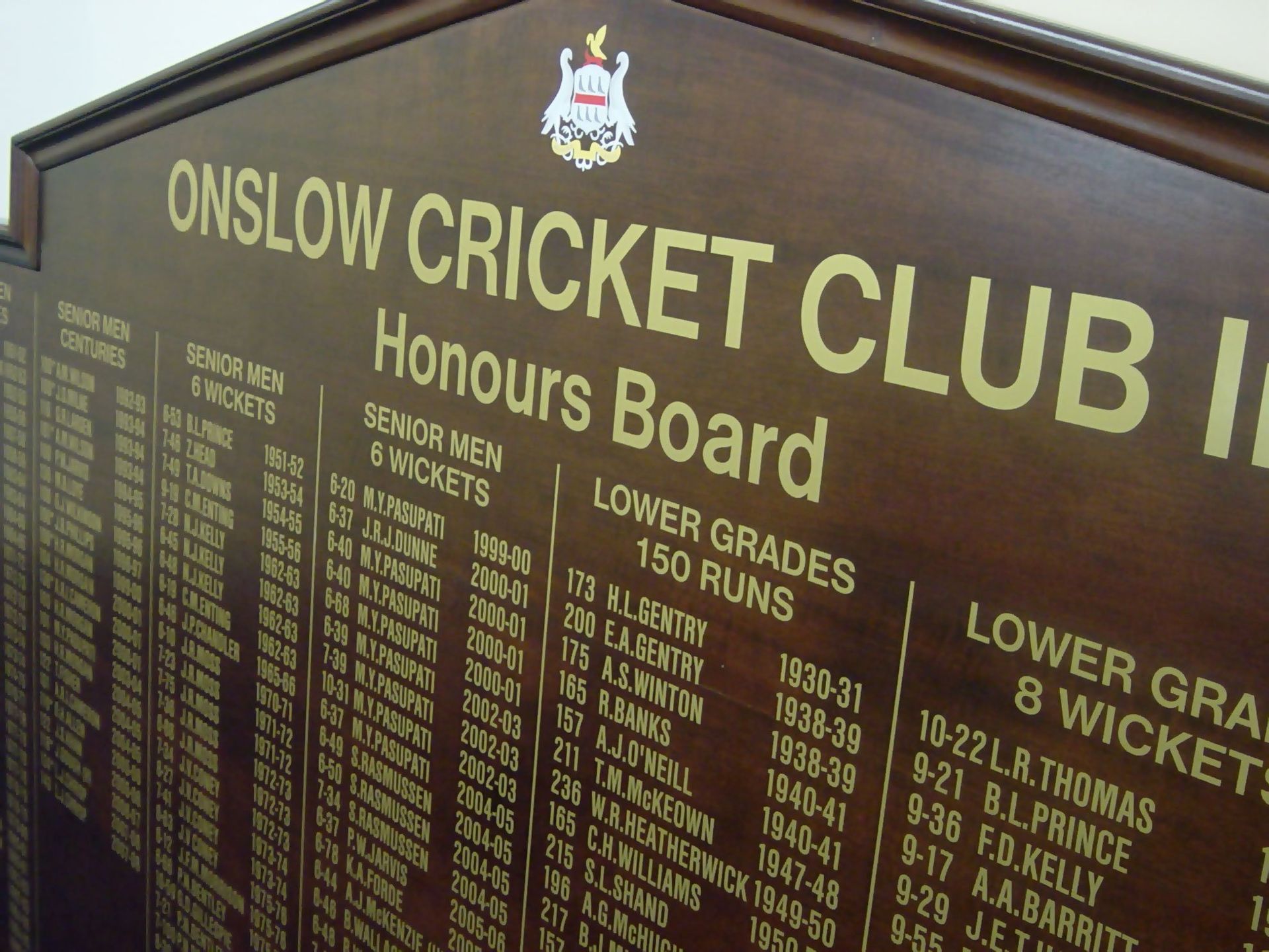 Computer cut gold vinyl lettering applied to Honours board