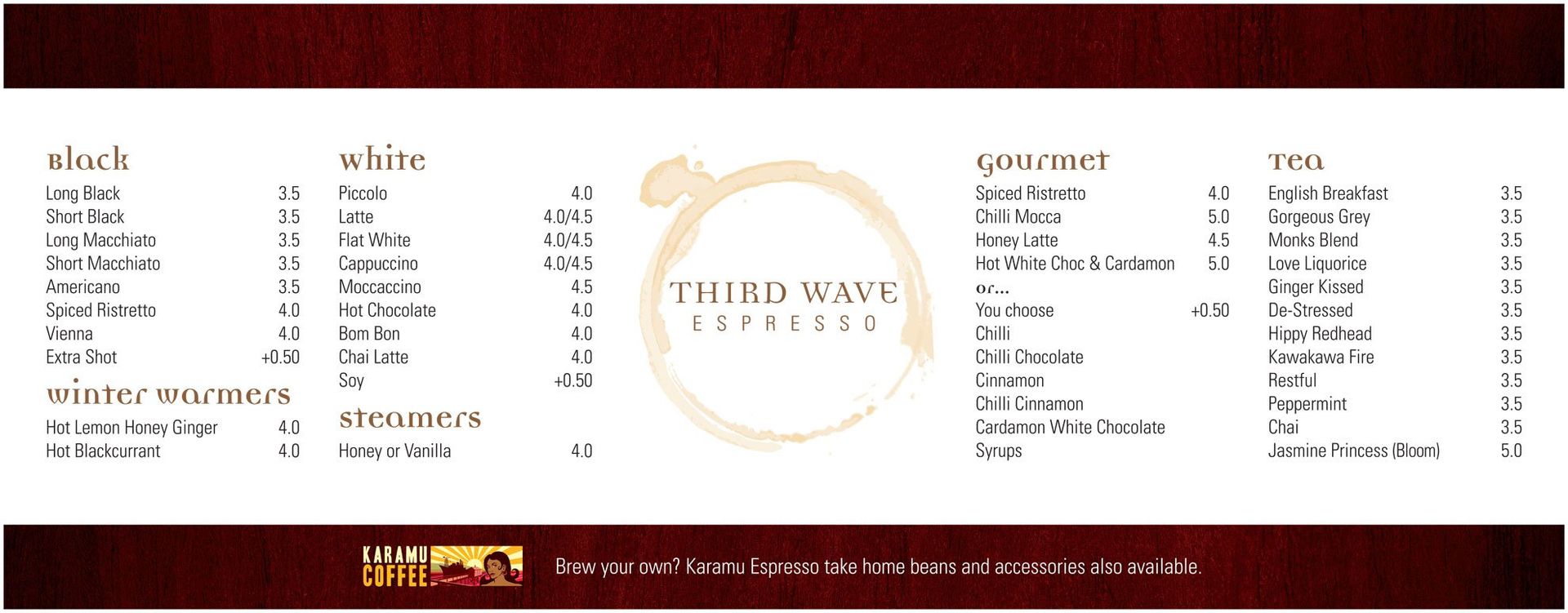 Digitally printed menu applied to backing board