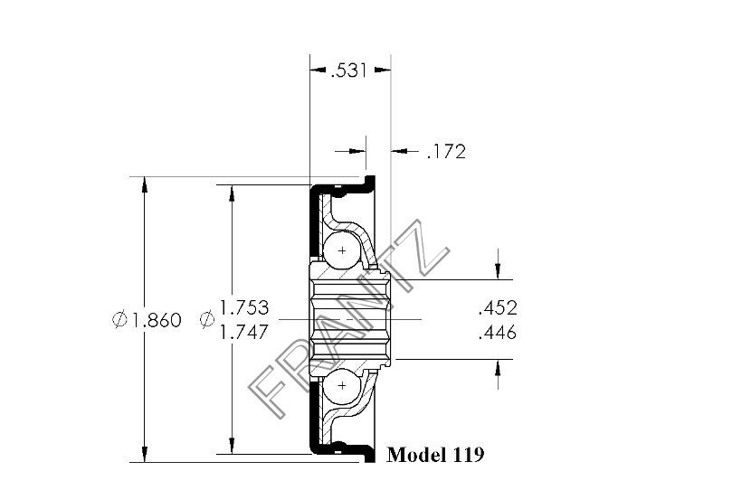 Drawing of Frantz 119 Flanged Unground Non-Precision Bearing