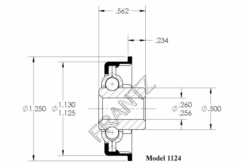 Drawing of Frantz 1124 Flanged Unground Non-Precision Bearing