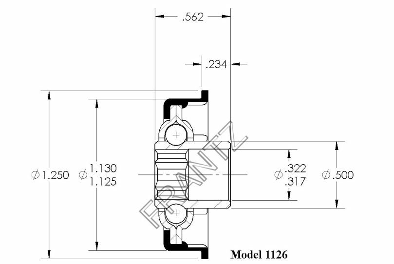 Drawing of Frantz 1126 Flanged Unground Non-Precision Bearing