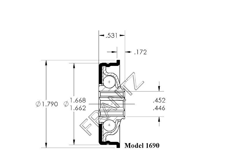 Drawing of Frantz 1690 Flanged Unground Non-Precision Bearing
