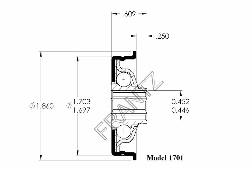 Drawing of Frantz 1701 Flanged Unground Non-Precision Bearing