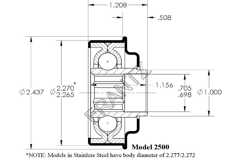 Drawing of Frantz 2500 Flanged Unground Non-Precision Bearing