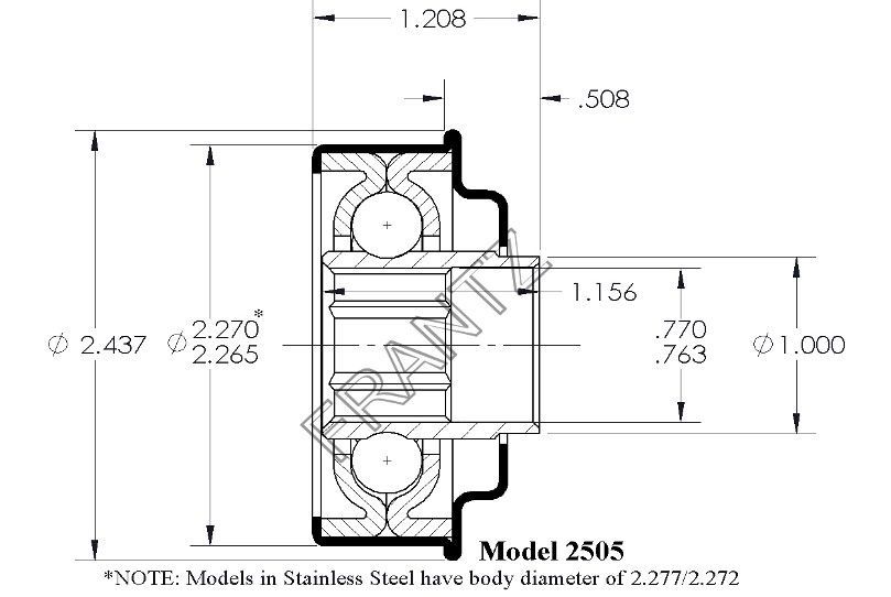 Drawing of Frantz 2505 Flanged Unground Non-Precision Bearing