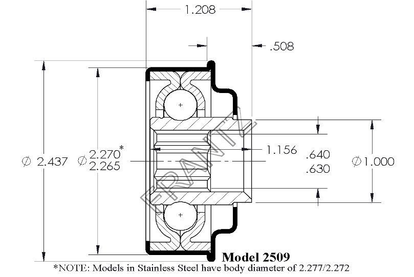 Drawing of Frantz 2509 Flanged Unground Non-Precision Bearing