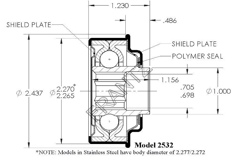 Drawing of Frantz 2532 Flanged Unground Non-Precision Bearing