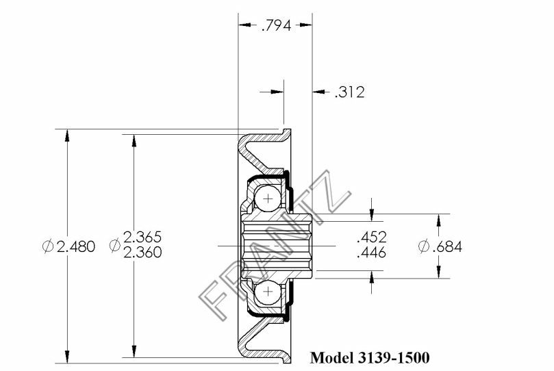 Drawing of Frantz 1500 Flanged Unground Non-Precision Bearing