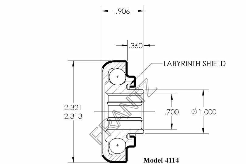Drawing of Frantz 4114 Straight Faced Unground Non-Precision Bearing