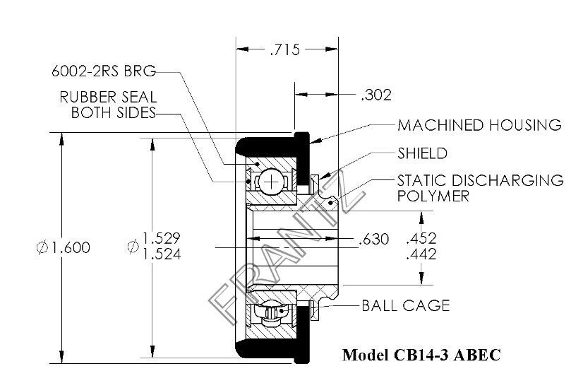 Drawing of Frantz CB14A-3 ABEC Precision Bearing