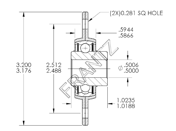 Drawing of Frantz 107SS Flanged Unground Non-Precision Bearing