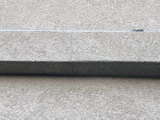 Close-up of a concrete step with a white line and a small dark mark on the upper edge