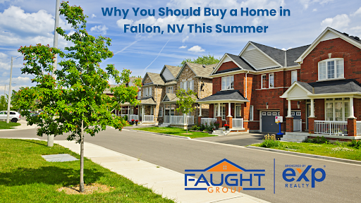 A picturesque suburban street with modern two-story houses featuring brick exteriors, large windows, and front porches.
