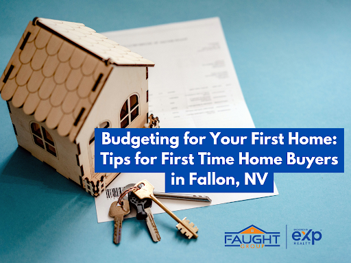 Picture of a house and keys with the caption budgeting for your first home tips