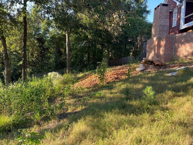 A house is sitting on top of a grassy hill next to a forest.