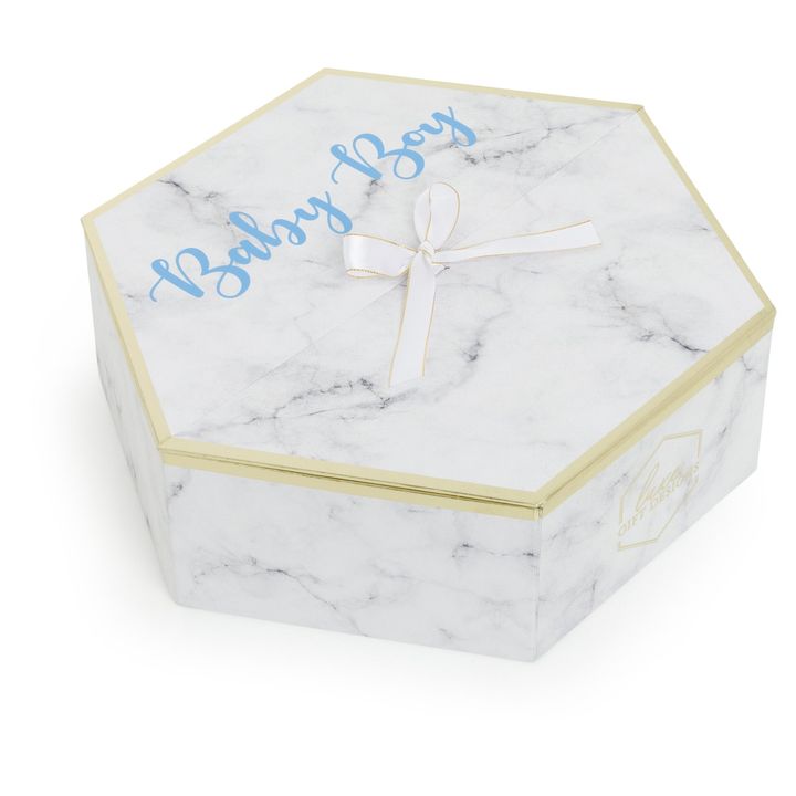 white cover box with baby boy label