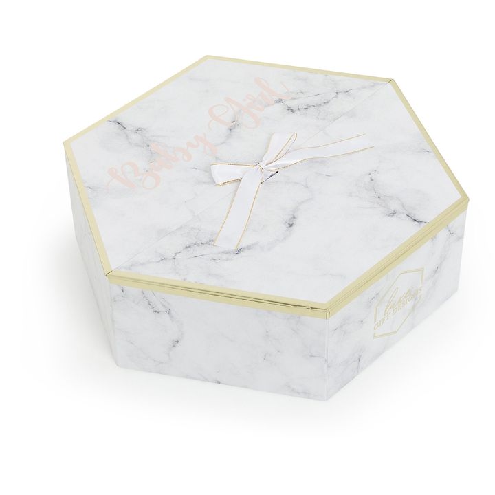white cover box with baby girl label