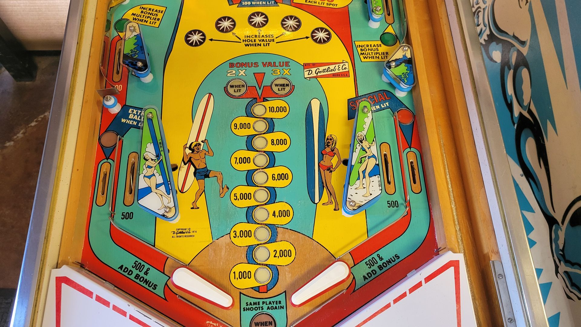 A pinball machine with a cartoon theme on it
