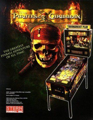 An advertisement for pirates of the caribbean pinball machine