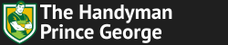 A logo for the handyman prince george with a shield