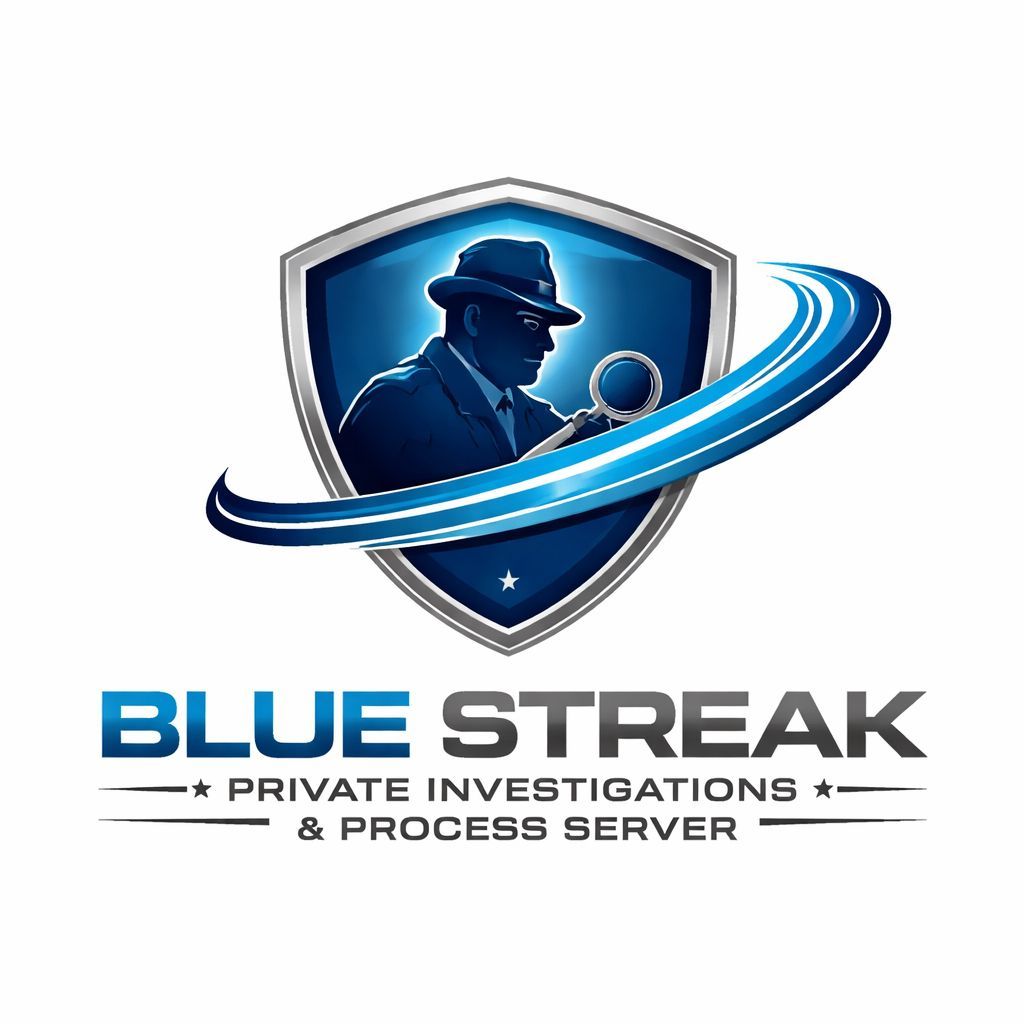 A dark blue logo with a motion-streaking graphic above the text 