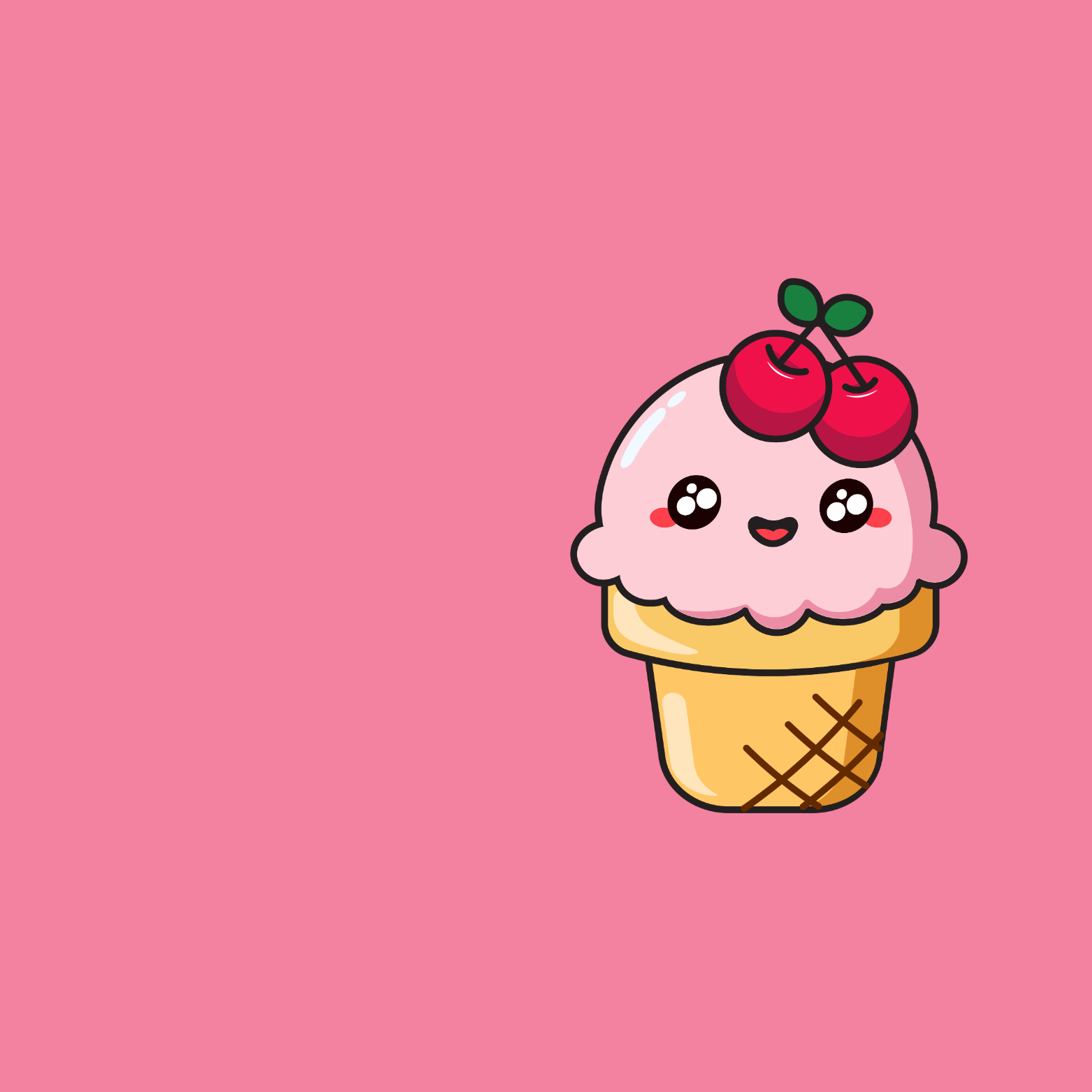 Pink ice cream cone with cherries, smiling on a pink background — Happy Hills Ice Creamery In Atherton, QLD