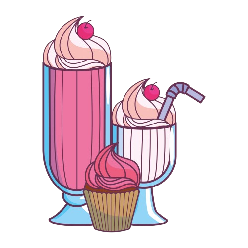 Two Pink Milkshakes With Whipped Cream and a Cupcake — Happy Hills Ice Creamery In Atherton, QLD