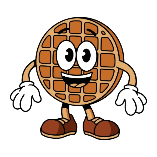 Cartoon Waffle With Eyes, Mouth, Arms, Legs, and Shoes; Smiling — Happy Hills Ice Creamery In Atherton, QLD