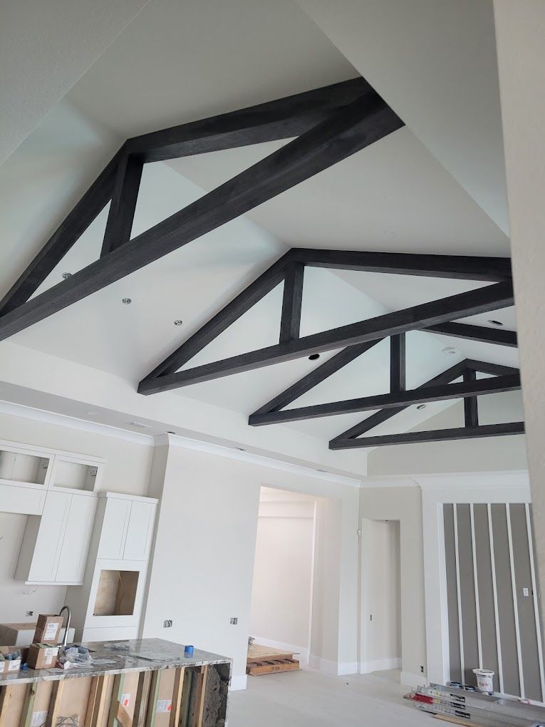 kitchen under construction with beautiful accented ceiling