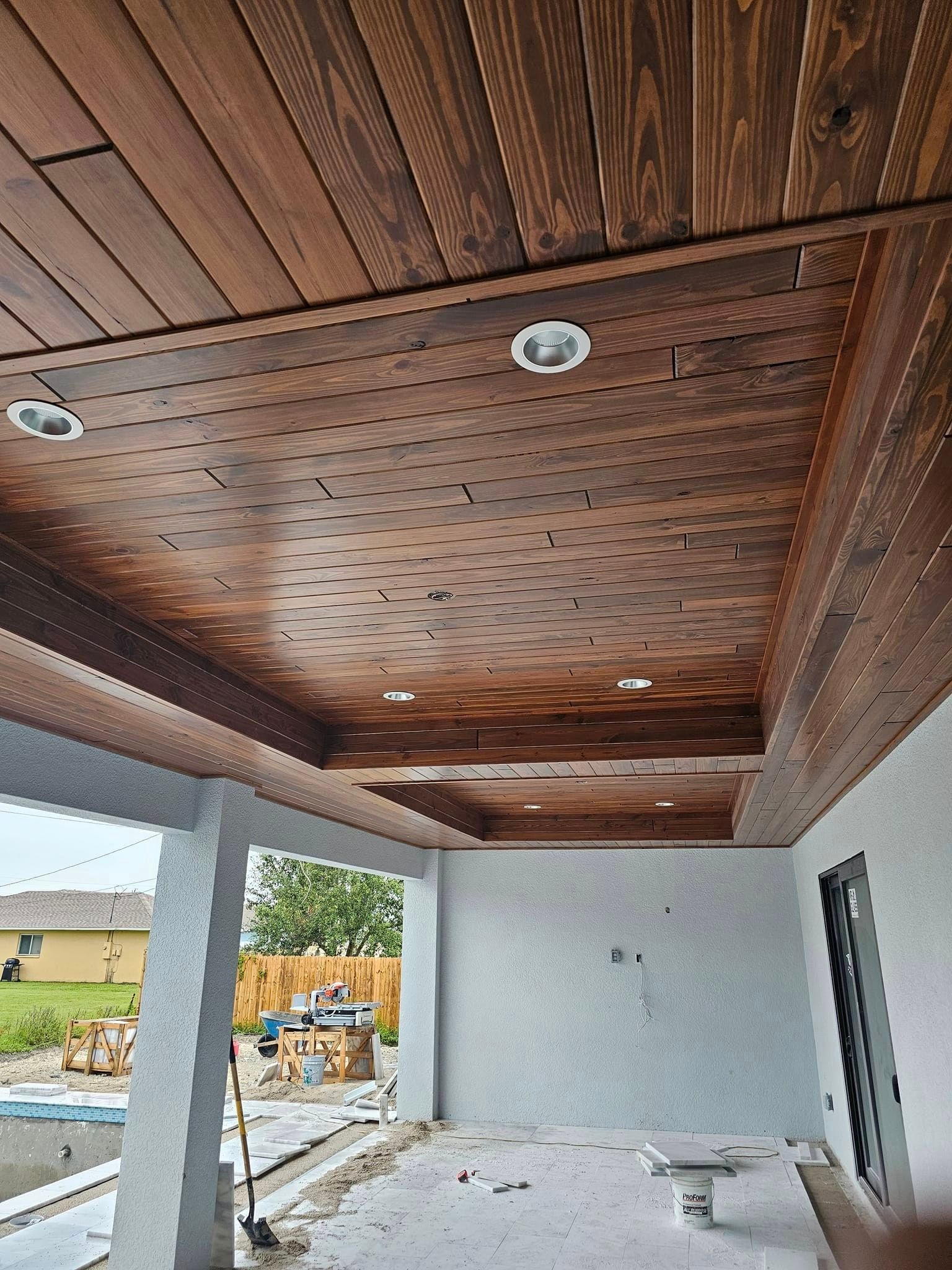 new home under construction with wood design ceiling