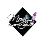 A logo for a beauty academy with a butterfly and lipstick.