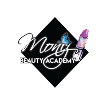 A logo for a beauty academy with a butterfly and lipstick.