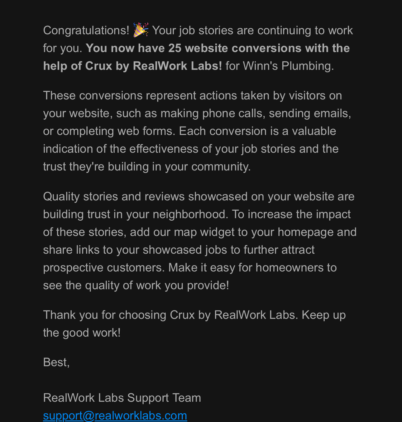 Congratulations your job stories are continuing to work for you
