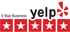A yelp logo with five stars on it