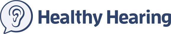 A logo for healthy hearing with an ear in a speech bubble.