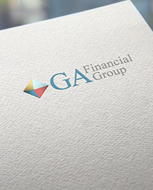 Logo for GA Financial Group featuring a multi-colored diamond icon and blue text on a white, textured paper background.