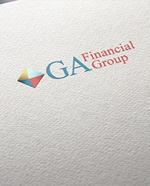 Logo for GA Financial Group featuring a four-colored diamond icon to the left of the blue and red company name.