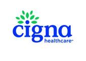 Cigna Healthcare logo with blue lowercase text and a green, tree-like leaf icon above the letter 'i'.