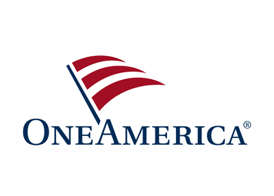 The OneAmerica company logo featuring a stylized red and white flag icon above the brand name in blue text.