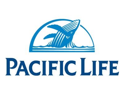Pacific Life logo with a blue whale breaching inside a semi-circle over the company name in bold, serif font.