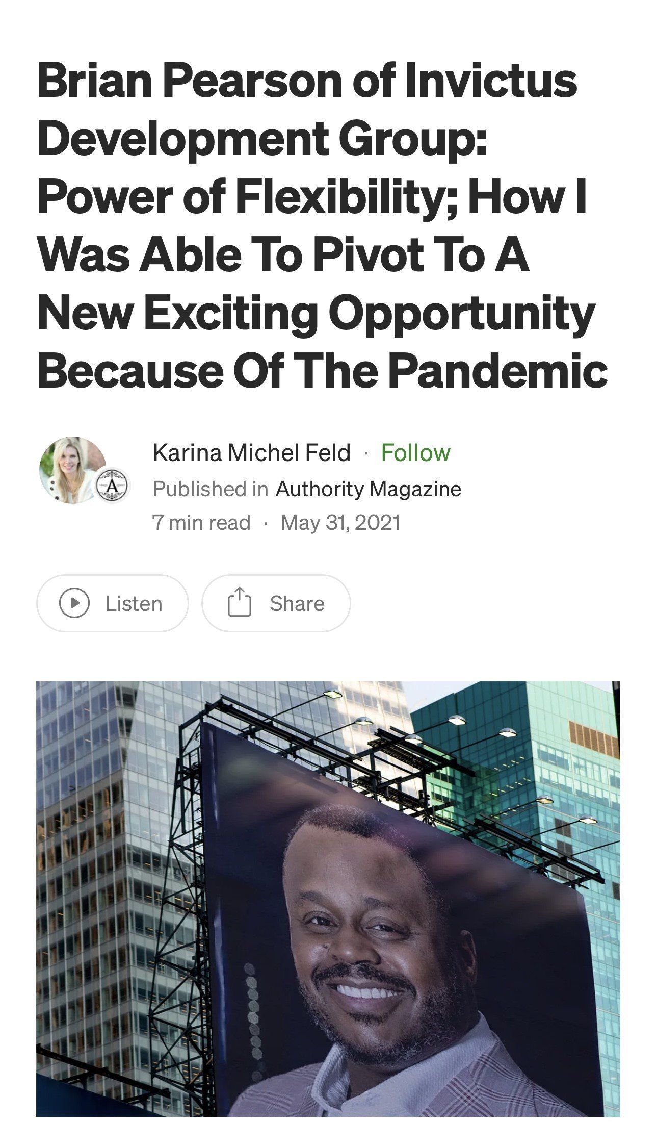 Article about Brian Pearson, Invictus Development Group, pivoting to a new opportunity due to the pandemic