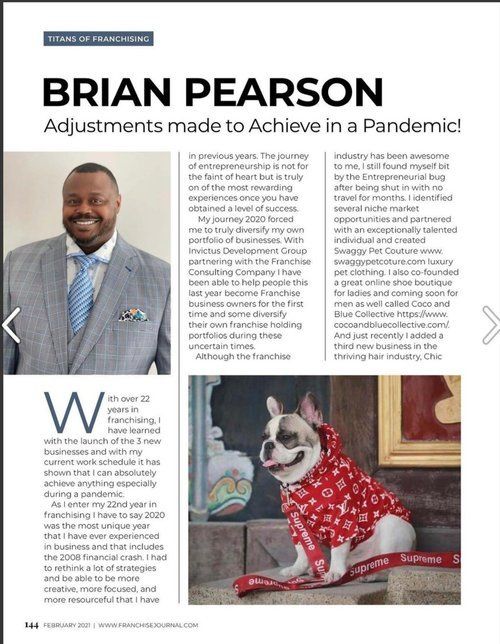 Brian Pearson in suit, smiling, featured in magazine article