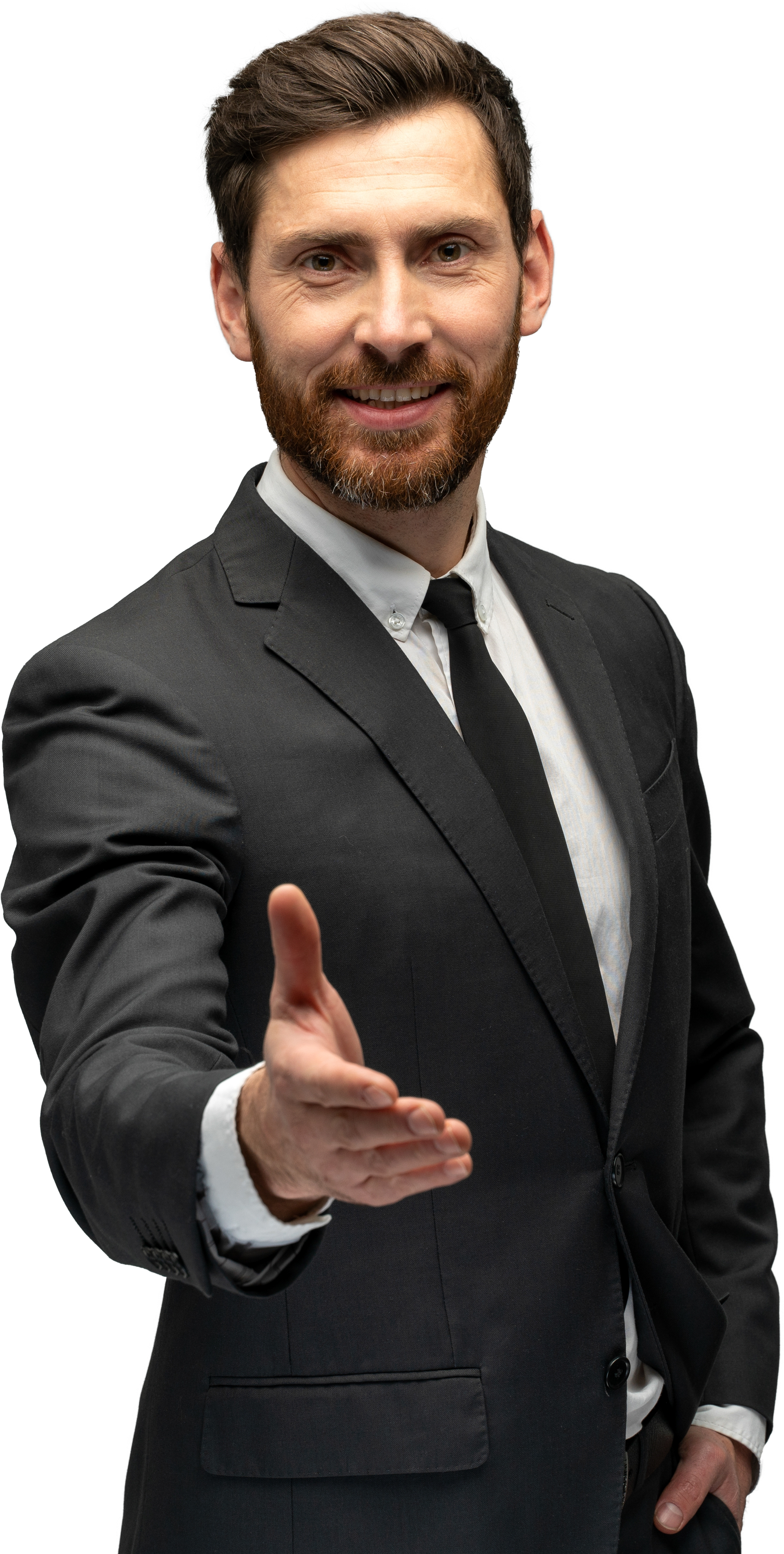 Man in suit extends hand for a handshake