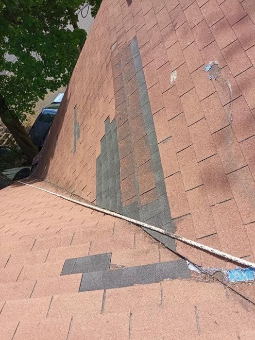 A close up of a roof with a hole in it.