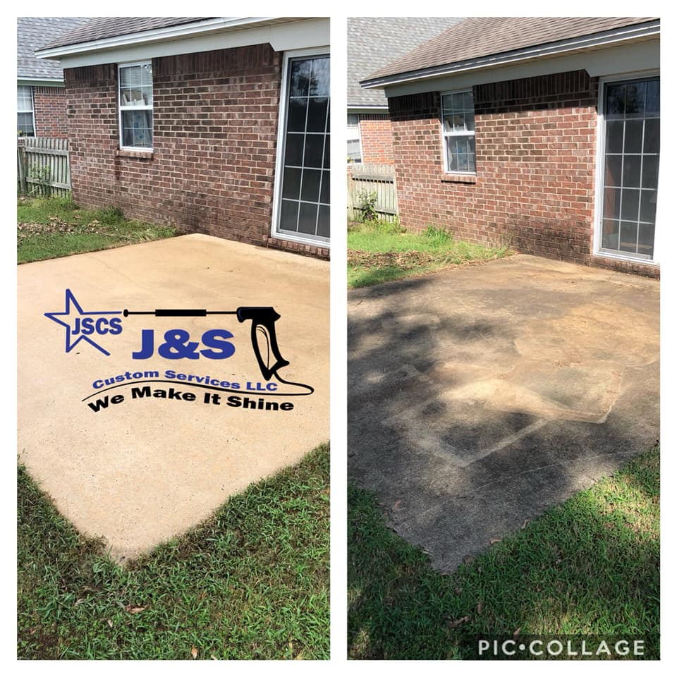 Before and after of patio pressure washing in Arkansas